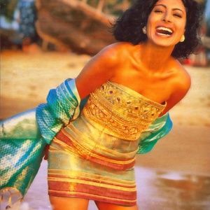 Gold and Turquoise Vintage Silk Dress with Zardozi Embroidery